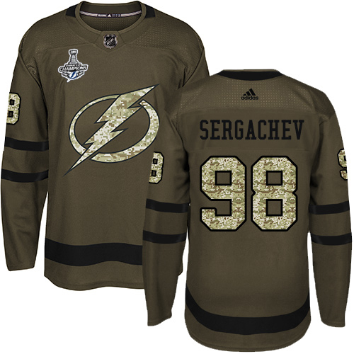Adidas Tampa Bay Lightning #98 Mikhail Sergachev Green Salute to Service Youth 2020 Stanley Cup Champions Stitched NHL Jersey->youth nhl jersey->Youth Jersey